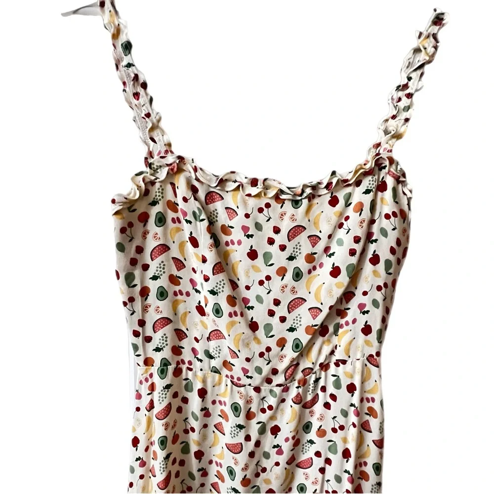 REFORMATION Tancy  Fruit Print Midi Dress in Color cream - Picture 3 of 10